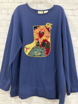 Bobbie Brooks Womens Large Christmas Stocking Applique Sweatshirt Blue Crewneck - £16.59 GBP