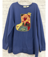 Bobbie Brooks Womens Large Christmas Stocking Applique Sweatshirt Blue C... - £16.35 GBP