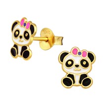 Panda 925 Silver Stud Earrings Gold Plated - £10.99 GBP