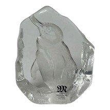 MATS JONASSON Crystal Penguin Etch Signed Paperweight Art Glass Sweden - £32.06 GBP
