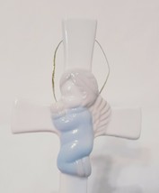 Praying Child Angel Cross Ornament Christmas 6&quot; Holiday Ceramic Religious White - £16.02 GBP