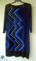 Nwt Rafaella Blue Black Zip Shoulder Career Dress Size L - £27.56 GBP