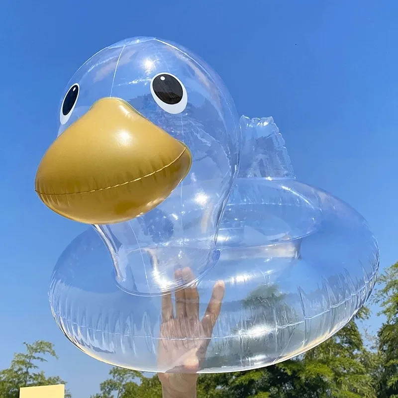 Cute Transparent Duck Swimming Ring for Children Kids Inflatable Baby Bath Swim - £15.88 GBP