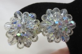 Vtg Clip Earrings Clear faceted AB cluster beads wired - £15.81 GBP