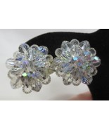 Vtg Clip Earrings Clear faceted AB cluster beads wired - $20.00
