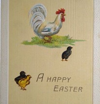 Easter Postcard Rooster Baby Chicks Embossed Textured Finish Series 350 Vintage - £7.26 GBP