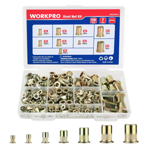 WORKPRO 220Pcs Metric Rivet Nuts, Zinc Plated Carbon Steel Flat Head Threaded  - £18.19 GBP