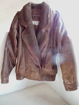 Avanti Mens Double Breasted Snap Leather Coat Jacket w/Cotton Fleece Collar Sz:M - £32.14 GBP