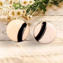 Vintage Enamel Gold Tone Earrings 90s Stripe Stud Classic  - £5.84 GBP