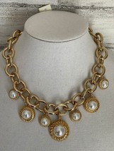 Talbots Classic Adjustable Faux Pearl Link Chunky Costume Gold  Necklace... - $23.74