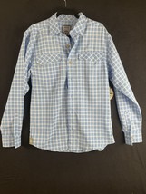 Mojo Sportswear Mens Button Up Shirt M Blue Plaid Embroidered New with Tags - $18.70