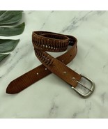 Resistol Womens Leather Belt Size M Brown Woven Stud Trim Western Brass ... - $24.74