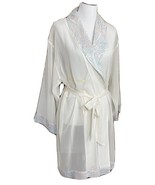 Valerie Stevens Womens Size M Robe Sheer Ivory Floral Trim Belt Lightweight - $17.88