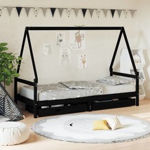 Kids Bed Frame with Drawers Black 80x200 cm Solid Wood Pine - $130.45