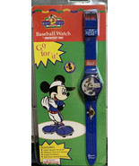 Y2k Mickey Mouse Blue Baseball Date Quartz 9” Band Disney Sport Watch Vi... - $185.12 MXN