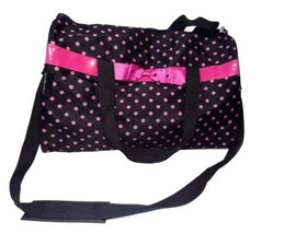 J Garden Polka Dot Duffle Gym Bag Black Pink Bow - £11.92 GBP