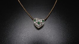 Vintage Gold Over Sterling Silver 18  Necklace Heart Pendant Green Stone - £18.99 GBP