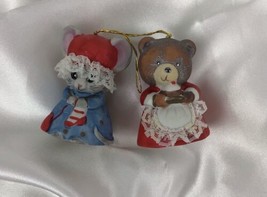 Vintage Lil Chimer 1980s Mouse &amp; Bear Ceramic Bells Jasco (lot of 2) - £16.18 GBP