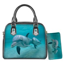 Twoheartsgirl Cute  Handbag Shoulder Bag Lady Dolphin Over Water Print Crossbody - £61.34 GBP