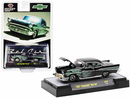 1957 Chevrolet Bel Air Black Metallic with Green Flames Limited Edition to 82... - £14.36 GBP