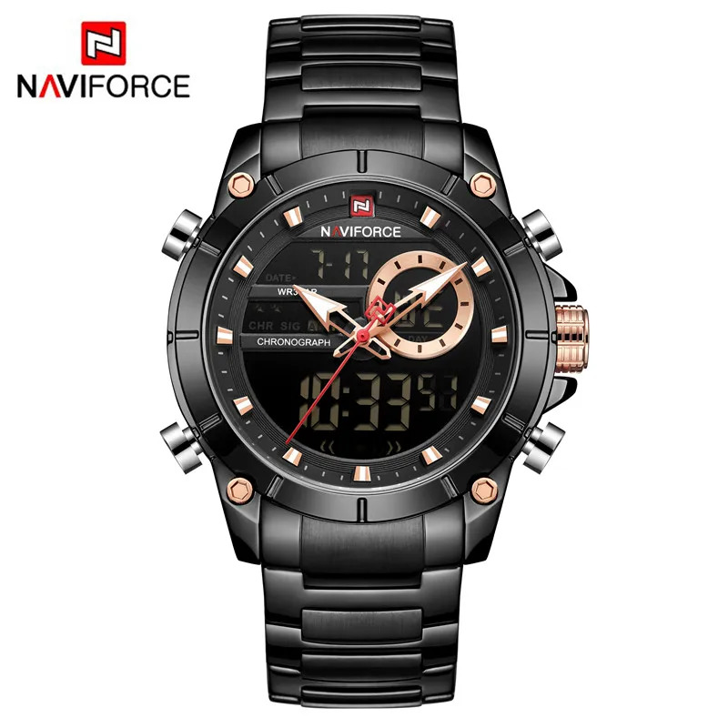 Watch NAVIFORCE Men Watch Waterproof Digital Led Male Clock   Stainless Steel    - £49.30 GBP