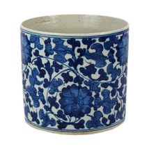 Vintage Style Reverse Blue and White Porcelain Floral Motif Flower Pot 8&quot; - £134.21 GBP