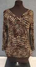 Chico&#39;s Travelers Size 0 Small Leopard Slinky 3/4 Sleeve Animal Print Faux Wrap  - £15.94 GBP