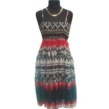 Cache Black Red Gathered Empire Boho Sun Dress Adjustable Strap Cotton N... - $47.20