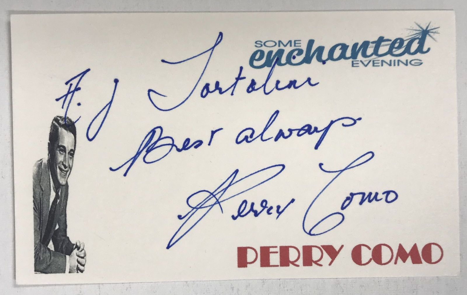 Perry Como (d. 2001) Signed Autographed 3x5 Index Card - $15.00
