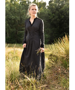 Black Medieval Gown with Velvet Trim – Adjustable LARP & Gothic Dress (S–XXL) - $89.99