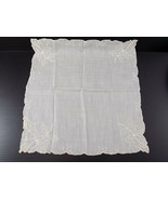 Vintage WHITE COTTON HANDKERCHIEF Embroidered Floral Design, Edges 10 1/... - $4.15