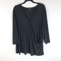 Lane Bryant Womens Top Faux Wrap Surplice V Neckline 3/4 Sleeve Black 22/24 - £9.90 GBP