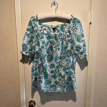 Talbots Top Womens L Multicolor Floral Print Short Sleeve Peasant Cotton... - $19.75