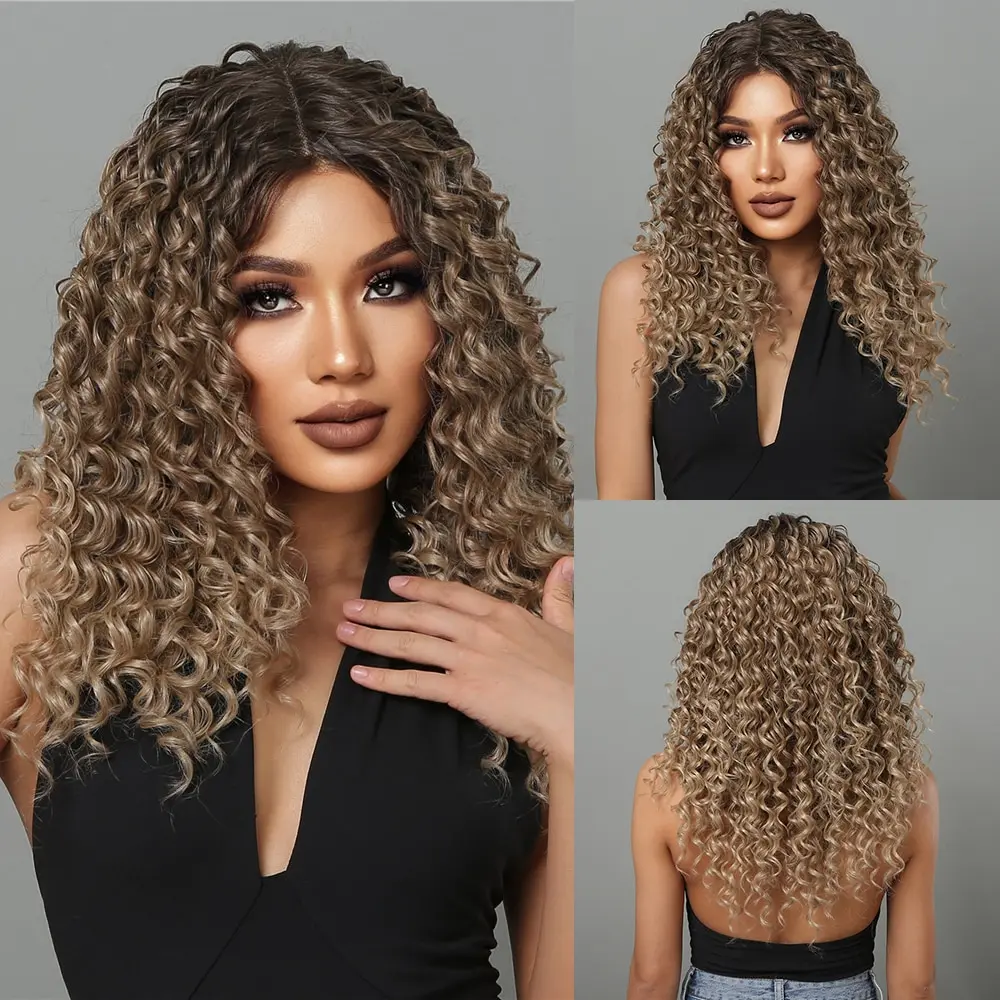 Long Curly Lace Front Wig for Black Women Kinky Deep Wave Lace Frontal Synthetic - £32.78 GBP+