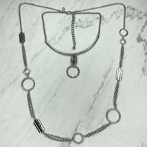 Chico&#39;s Double Strand Hammered Metal Silver Tone Necklace - £12.63 GBP