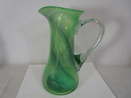 Vintage Kerry Craft Art Glass Pitcher Handblown Ireland Jug Green Shamrock - £79.12 GBP