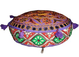 Bohemian Floor Round ottoman pillow seat cover mirror embroider multicolored 18&quot; - £19.92 GBP