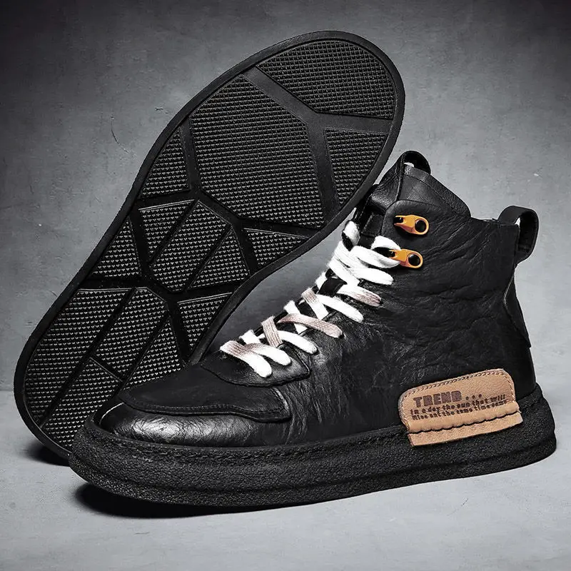 Men Shoes  Sneakers Medium-cut Boots Male Vintage Leather Handmade Boots Men&#39;s S - £238.71 GBP