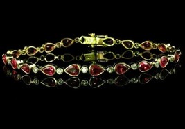 6Ct Pear Cut Lab Created Red Ruby Diamond Tennis Bracelet 14K Yellow Gold Plated - £271.77 GBP