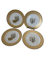 Vintage Lillian Vernon Christmas/Birthday Salad Gold Rim 8” Plates Set of 4 - £14.65 GBP