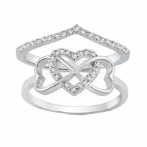 Beautiful Triple Heart Infinity Celtic Wedding Engagement 2-Ring Set Moissanite - £80.87 GBP