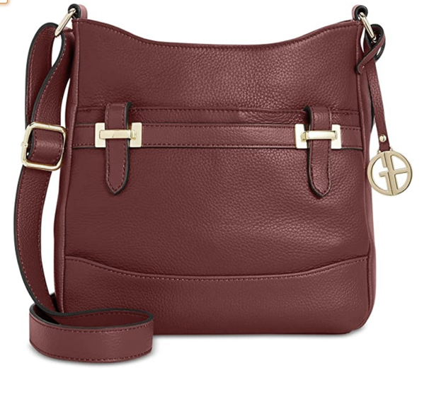 Primary image for Giani Bernini Wine Burgundy Red  Pebbled Leather Bridle Crossbody Bag Handbag