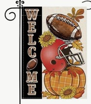 Welcome Football - Pumpkin Double Sided Garden Flag ~ 12&quot; x 18&quot; ~ NEW! - $13.07
