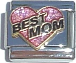 Best Mom Pink Heart Black Letters Italian Charm - £7.12 GBP