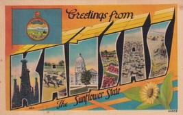 Greetings From Kansas Large Letter The Sunflower State Postcard B07 - $2.99