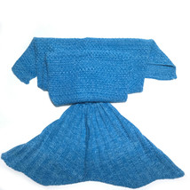 Mermaid Tail Blanket Kids Size Snuggle Soft Knit Crochet Sleeping Cover Blue  - £10.20 GBP