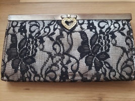 Amici Accessories Black Lace Clutch with Rhinestone Heart Clasp  - $15.00