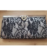 Amici Accessories Black Lace Clutch with Rhinestone Heart Clasp  - $20.37 CAD