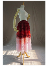 Red Pink Tiered Tulle Skirt Outfit Plus Size Women Tulle Midi Skirt image 2