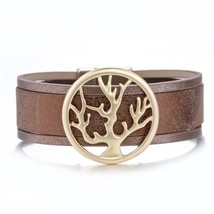 Amorcome Tree Of Life Charm Leather Bracelets For Women 2020 Fashion Trendy Cuff - £9.68 GBP